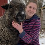 Sara Tomis with a sheep